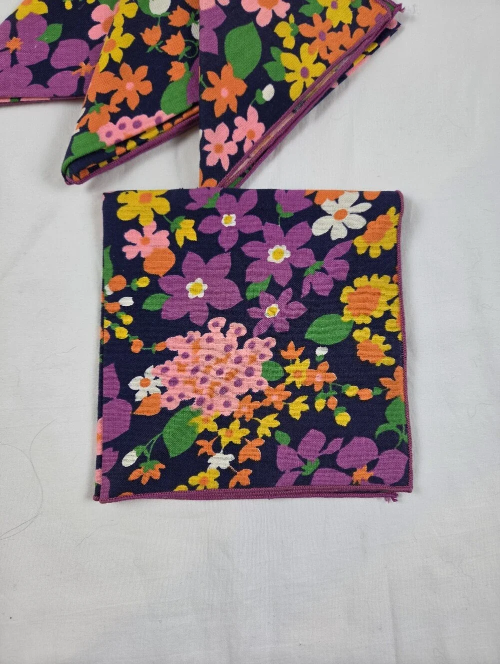 Vintage 70s Bright Floral Cloth Napkins Set of 4